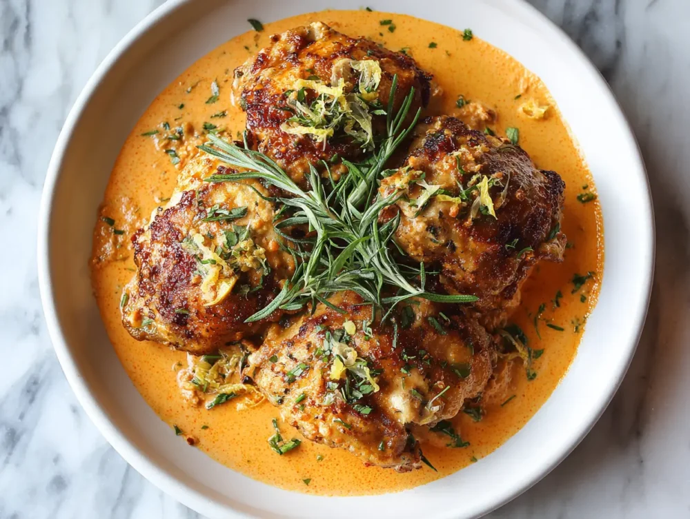Lemony Chicken Thighs with Hazelnut Romesco sauce