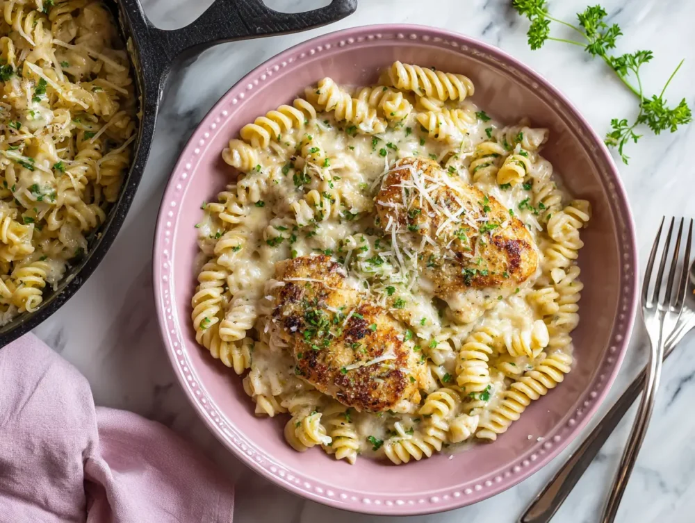 Cozy creamy chicken garlic parmesan pasta meal