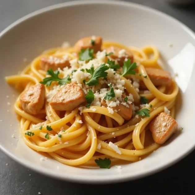 creamy chicken garlic parmesan pasta in bowl