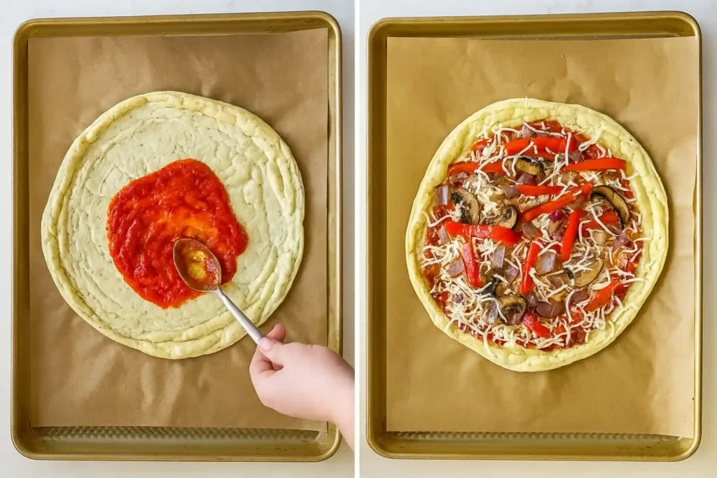 Personalize your pizza with keto-friendly toppings like spinach and pepperoni