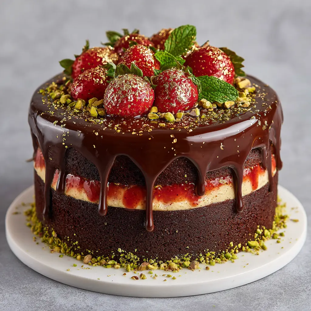 Dubai Chocolate Strawberry Cake with Pistachio