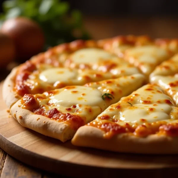Cottage cheese crust layered with tomato sauce and shredded cheese