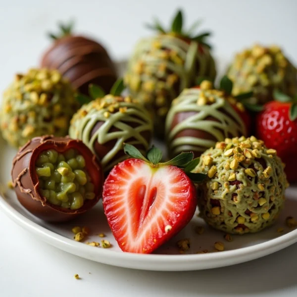 Homemade Dubai-style chocolate strawberries with toppings