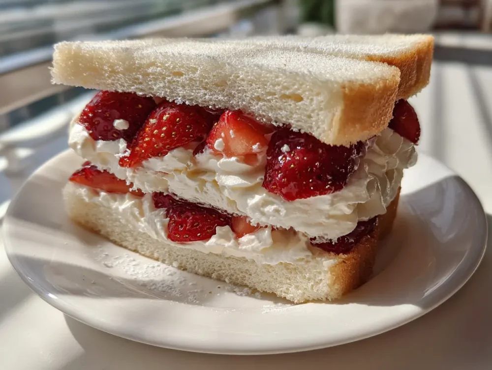  Strawberry Cream Sando, showcasing vibrant strawberries and fluffy whipped cream against soft milk bread.