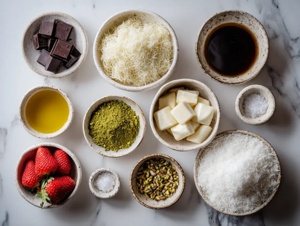 Ingredients of Dubai Chocolate Covered Strawberries 