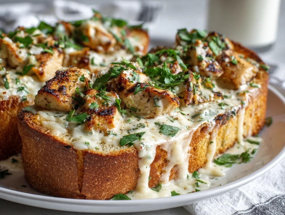 Fresh from the oven crispy outside, creamy Alfredo filling inside.