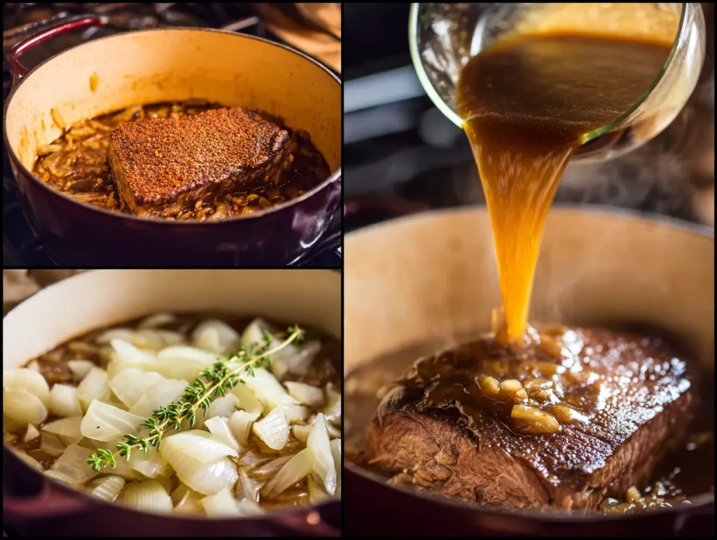 preparing French onion pot roast