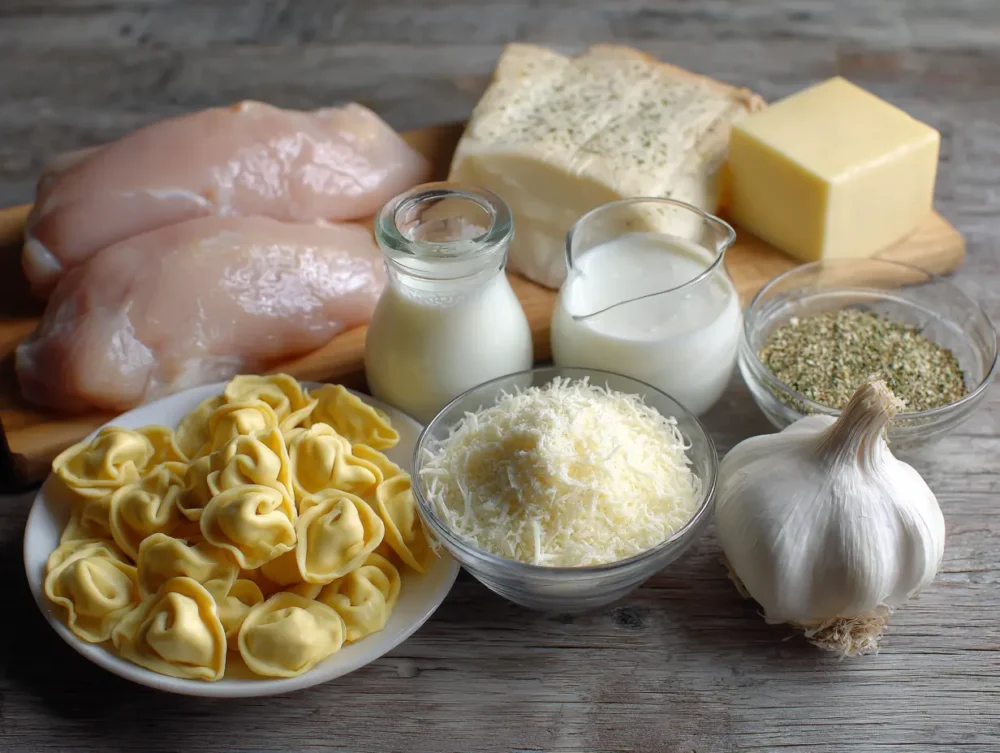 Ingredients of Creamy Chicken Tortellini Alfredo Olive Garden style