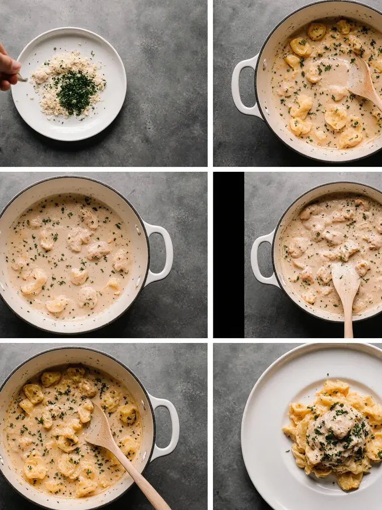 Steps of Creamy Olive Garden style Chicken Tortellini Alfredo