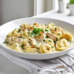 A creamy Alfredo Tortellini Chicken dish