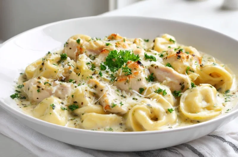 A creamy Alfredo Tortellini Chicken dish