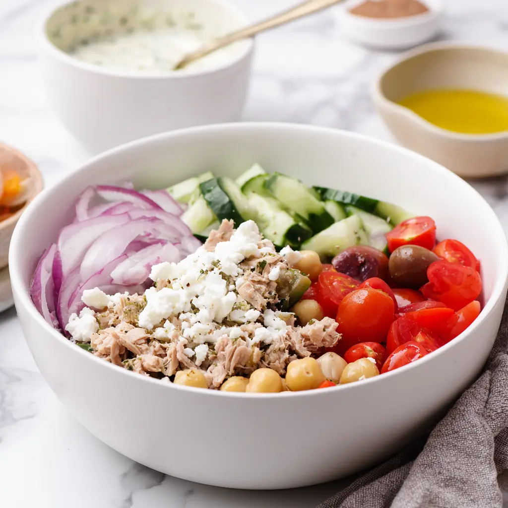 A bright and zesty chickpea tuna salad recipe