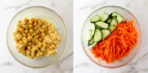 mixing chickpea salad for healthy no cook lunch