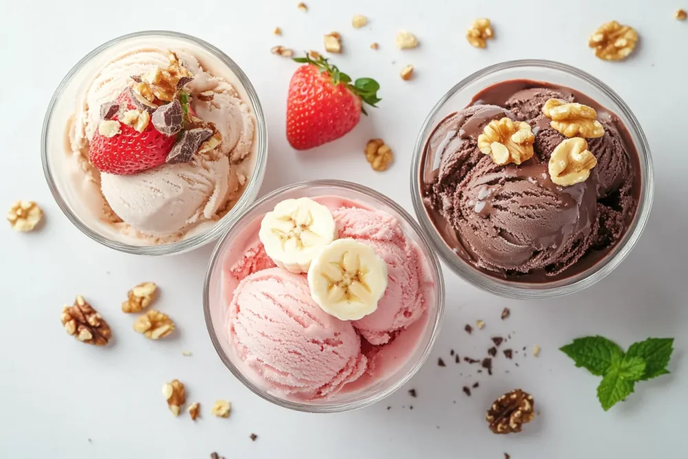 Best ninja creami recipes chocolate protein ice cream , strawberries and vanilla flavours