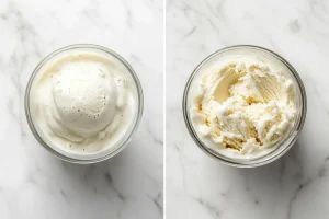 Vanilla protein base being poured into a Ninja Creami pint container