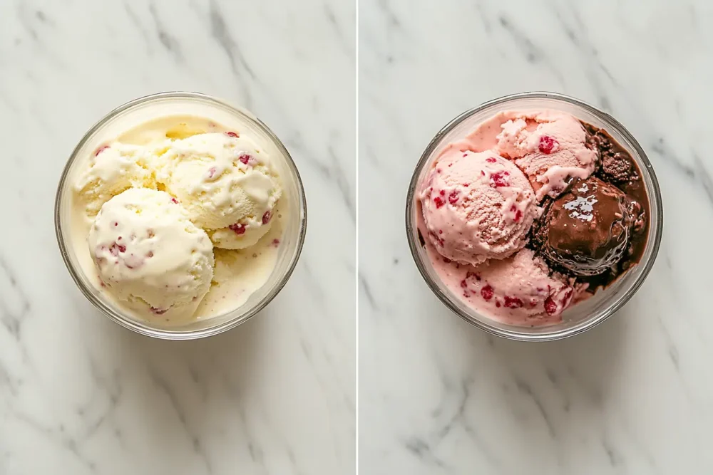 strawberry Ninja Creami ice cream and vanilla cheesecake , one of the best ninja creami recipes for entertaining.